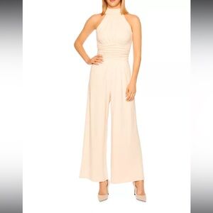 Susana Monaco‎ Ruched Mock Neck Jumpsuit in a cream color size Large